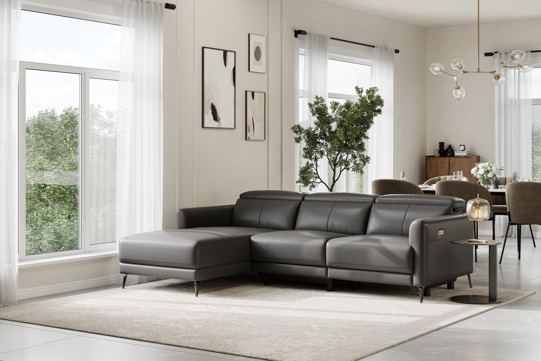 Andria Leather Reclining Sectional Lounge
