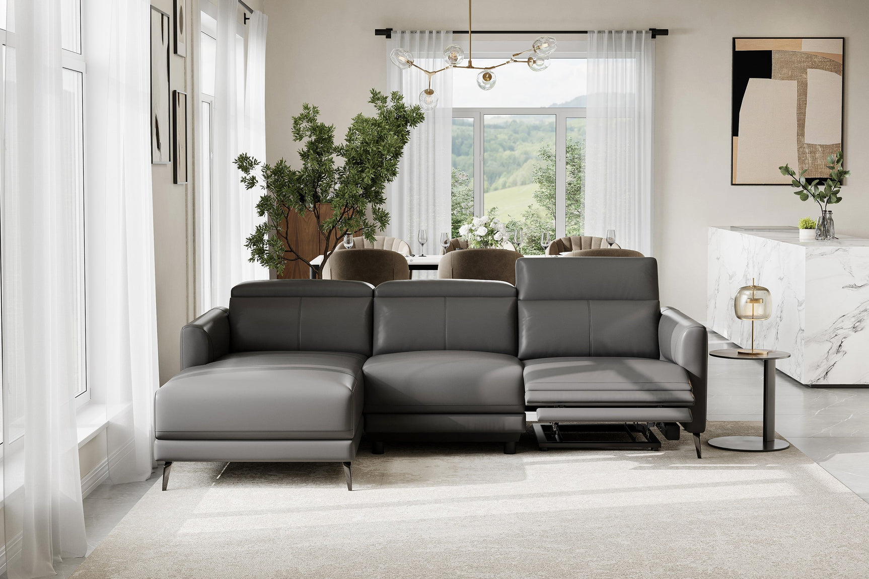Andria Leather Reclining Sectional Lounge