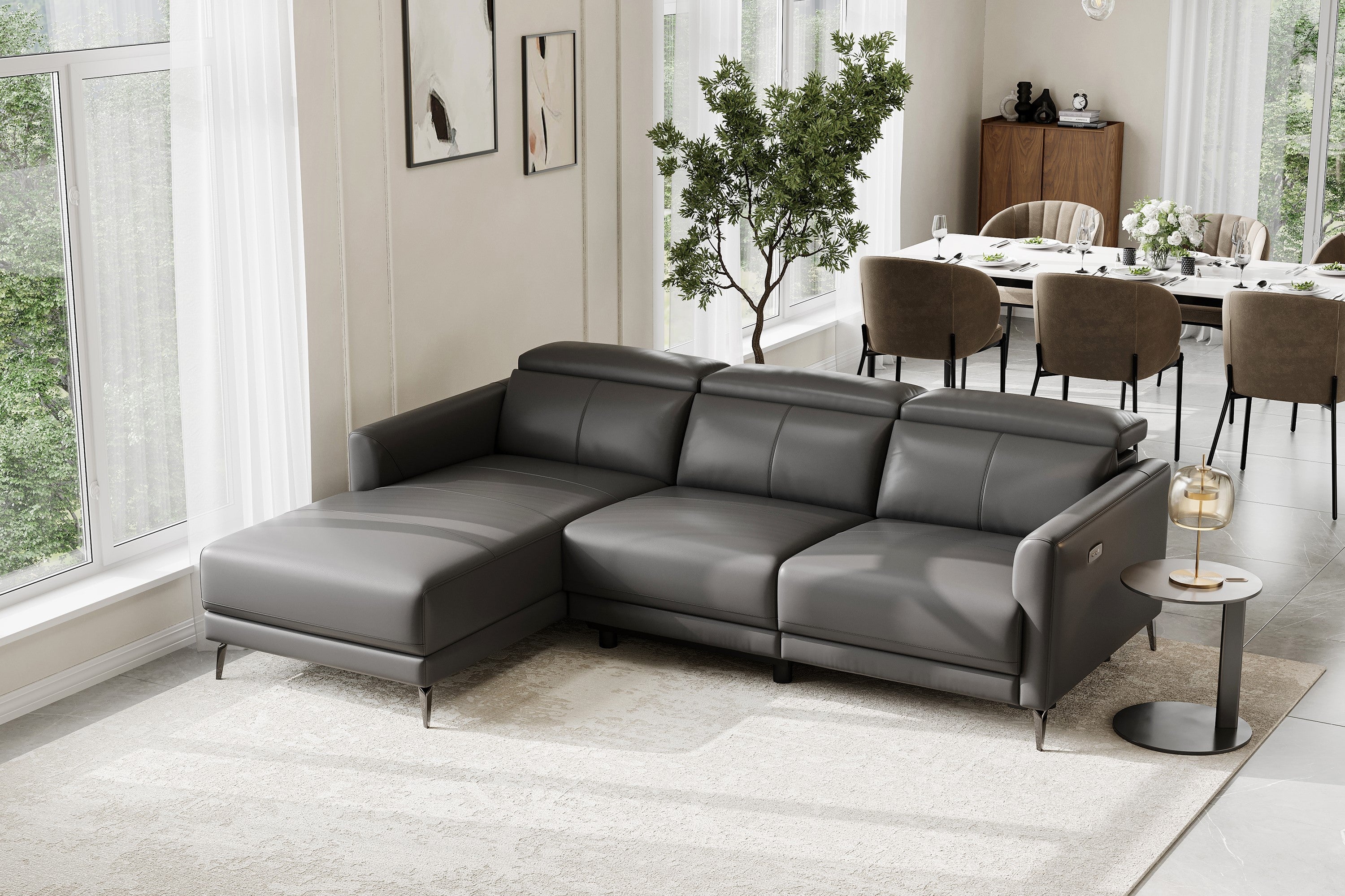 Andria Leather Reclining Sectional Lounge