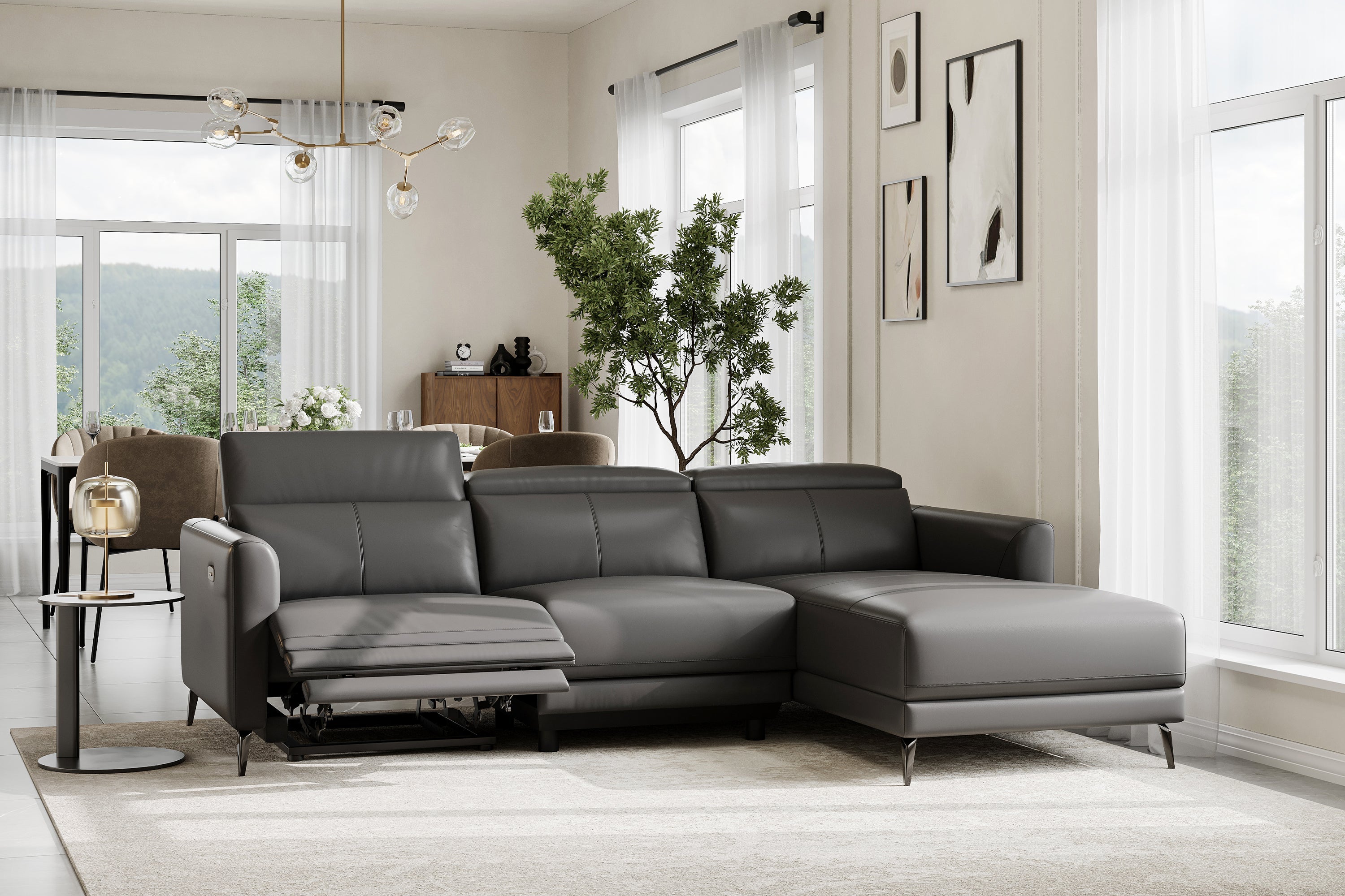 Andria Leather Reclining Sectional Lounge