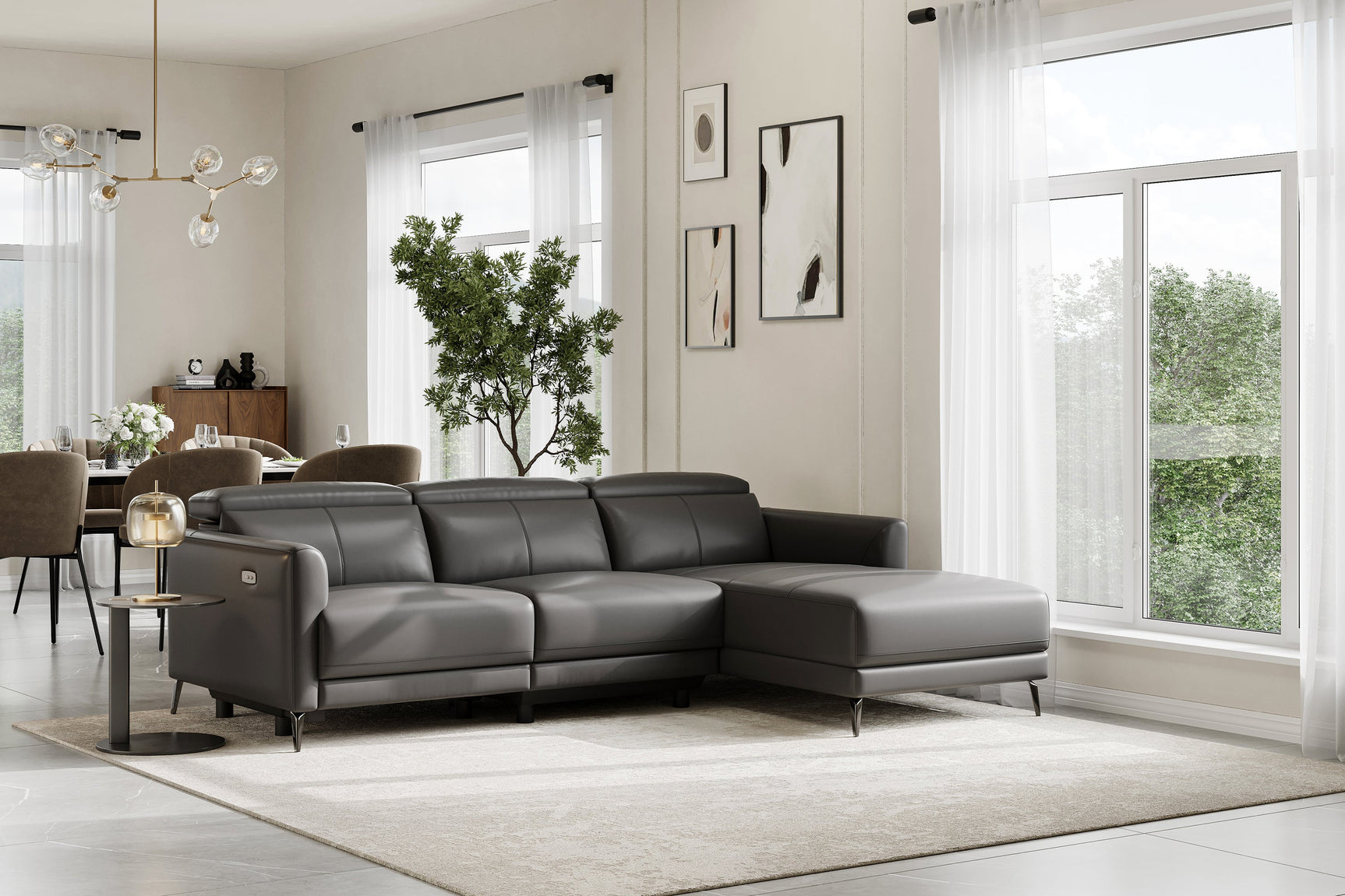Andria Leather Reclining Sectional Lounge