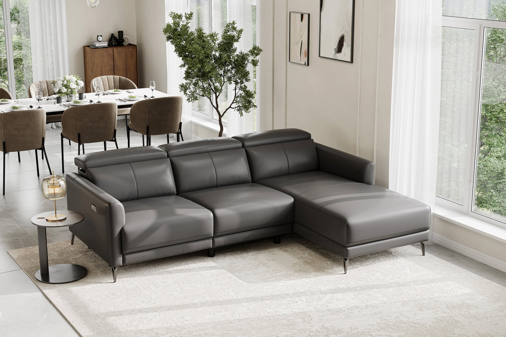 Andria Leather Reclining Sectional Lounge