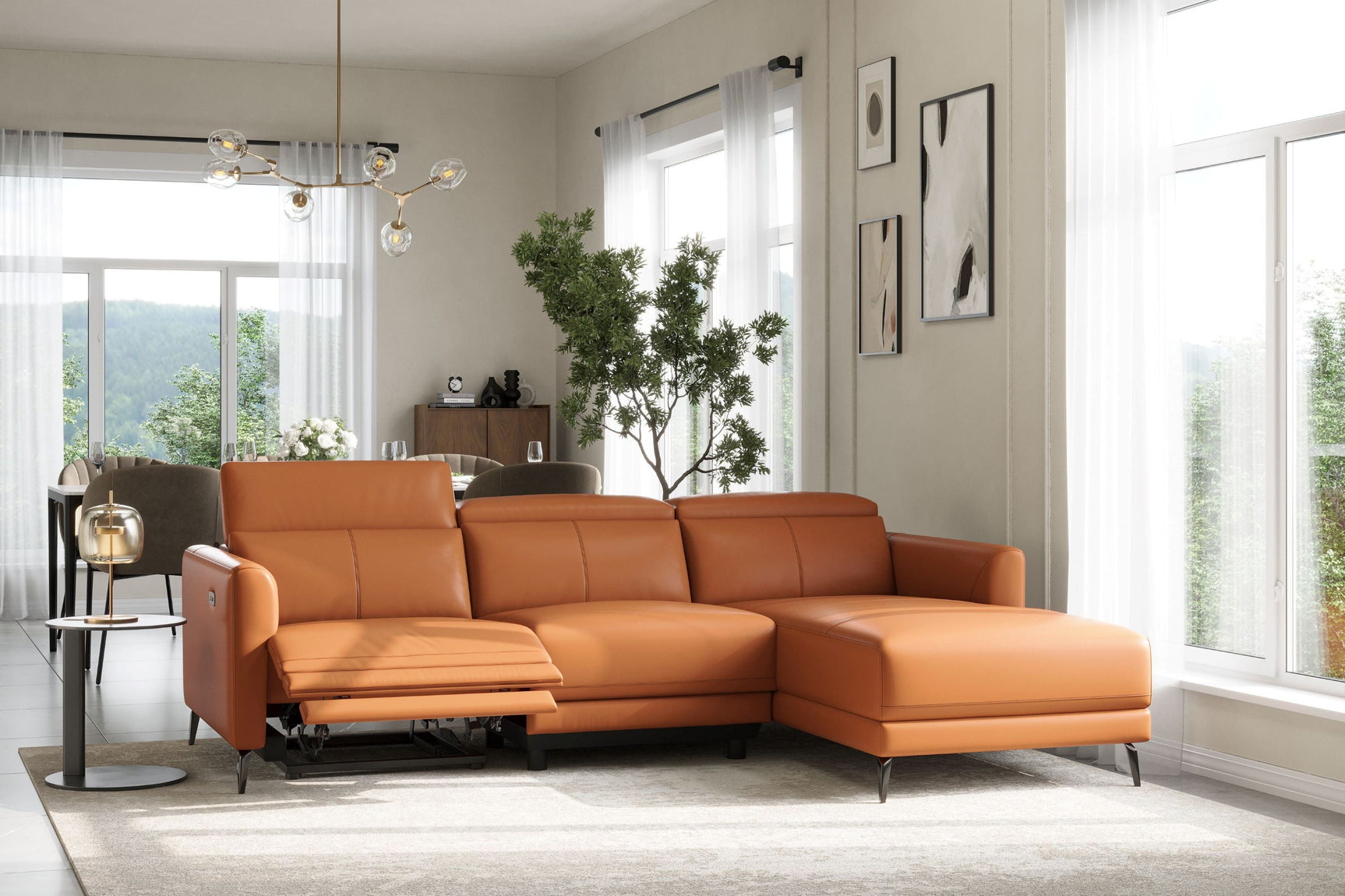 Andria Leather Reclining Sectional Lounge