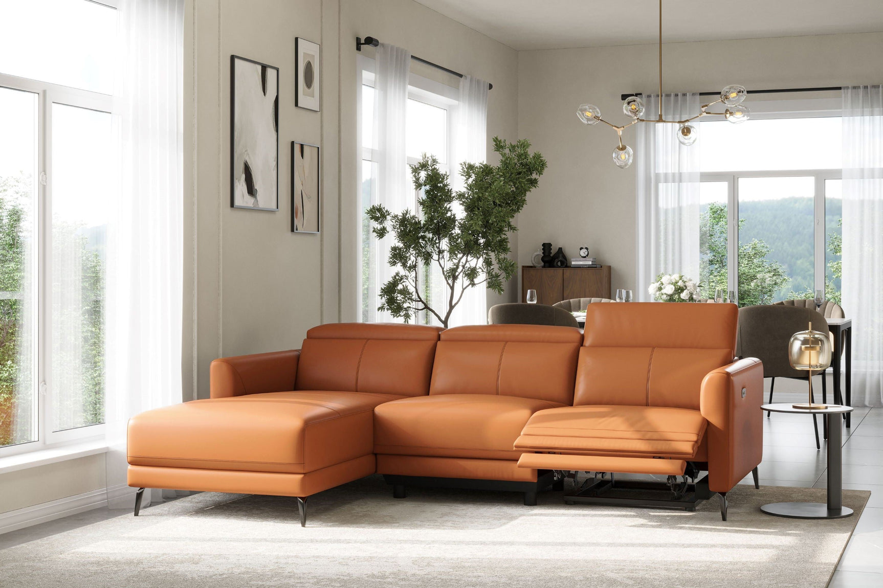 Andria Leather Reclining Sectional Lounge