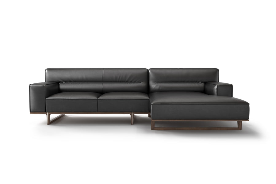 Valencia Varna Leather Three Seats with Right Chaise Sectional Lounge, Black Color