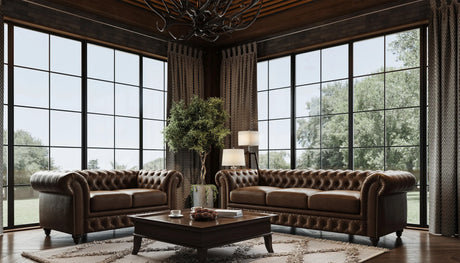 Leather Chesterfield sofa in a modern living room