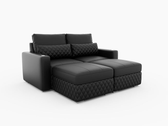 Valencia Pisa Top Grain Nappa 11000 Leather Lounge Sectional Lounge, Loveseat with 2 Ottomans, Black