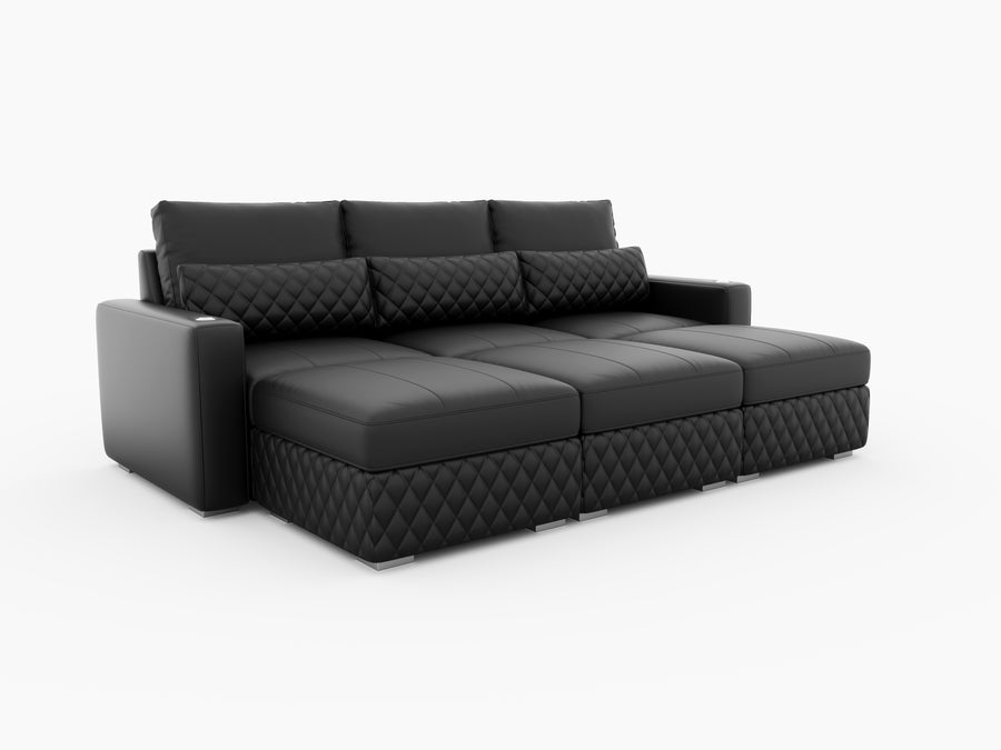 Valencia Pisa Top Grain Nappa 11000 Leather Lounge Sectional Lounge Three Seats with 3 Ottomans, Black