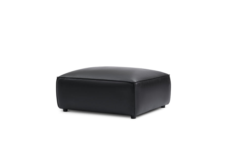 Valencia Nathan Full Aniline Leather Ottoman, Black