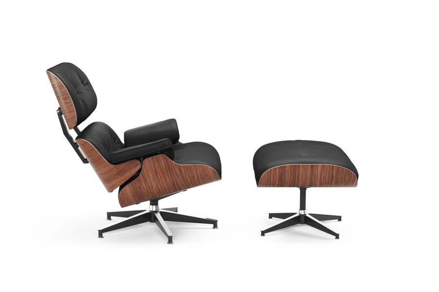 Valencia Armoni Eames Replica Top Grain Leather Lounge Chair & Ottoman, Black