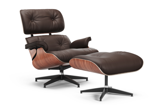 Valencia Armoni Eames Replica Top Grain Leather Lounge Chair & Ottoman, Dark Chocolate