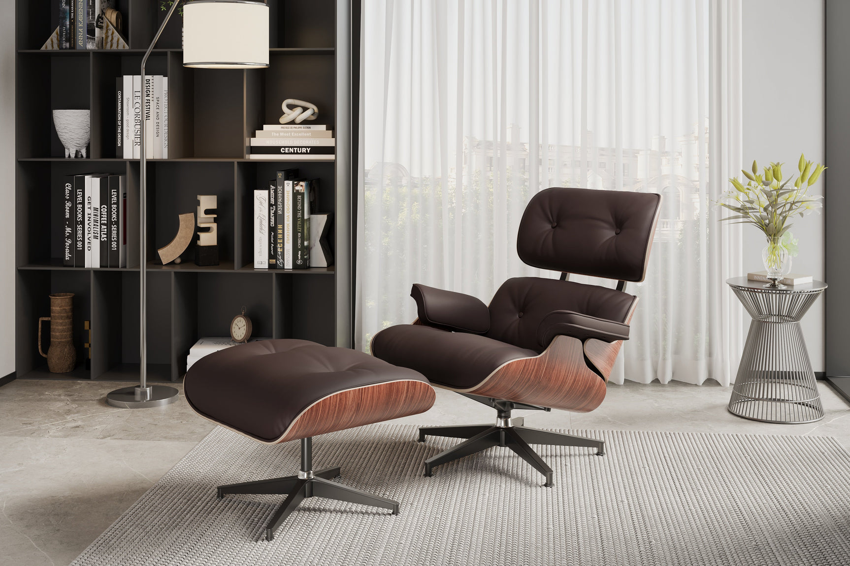 Armoni Eames Replica Leather Chair & Ottoman