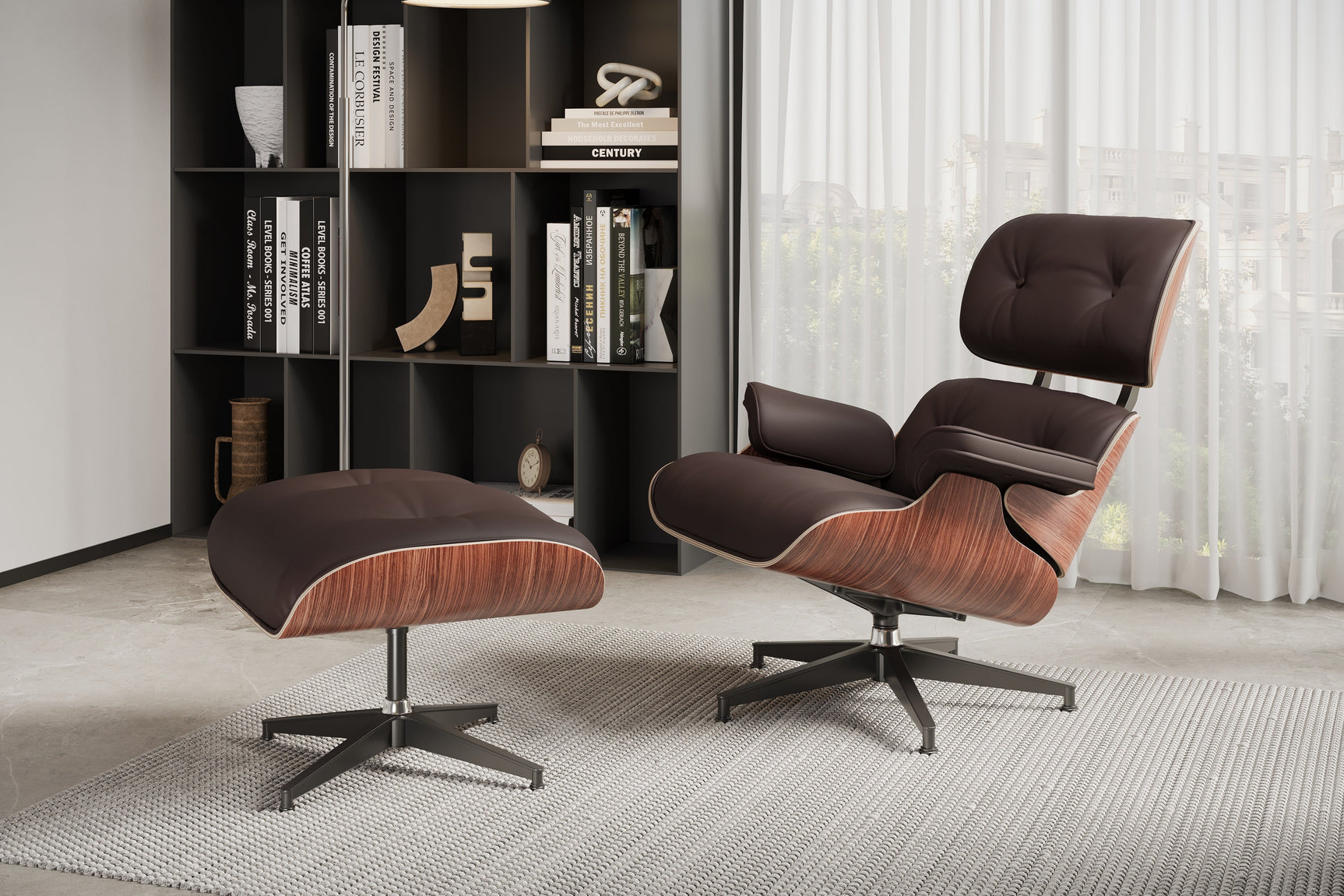 Armoni Eames Replica Leather Chair & Ottoman