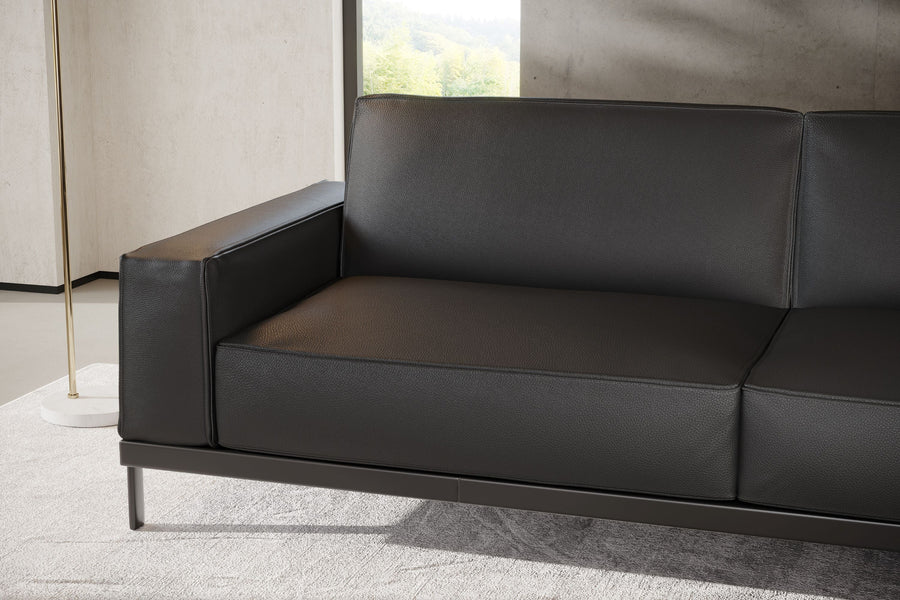 Valencia Chiara Leather Sofa with Steel Frame, Black Color