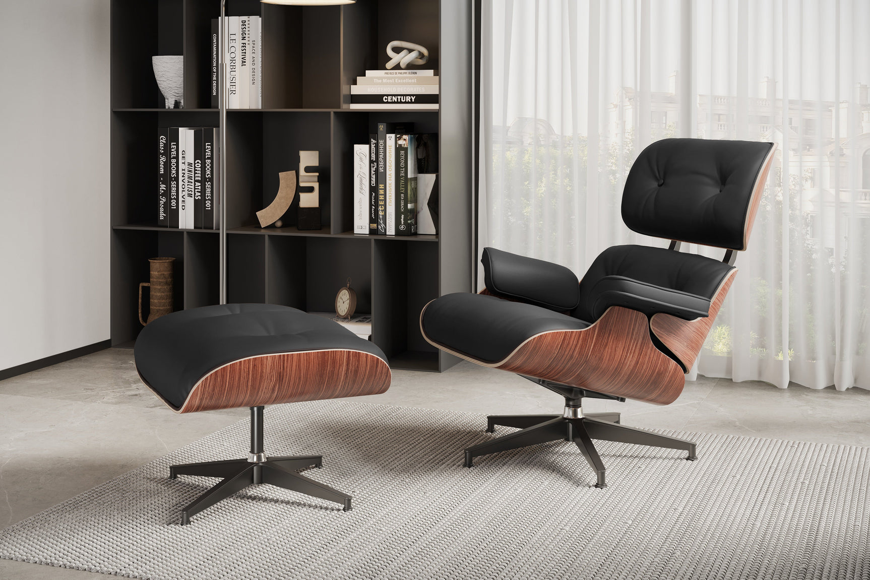 Armoni Eames Replica Leather Chair & Ottoman