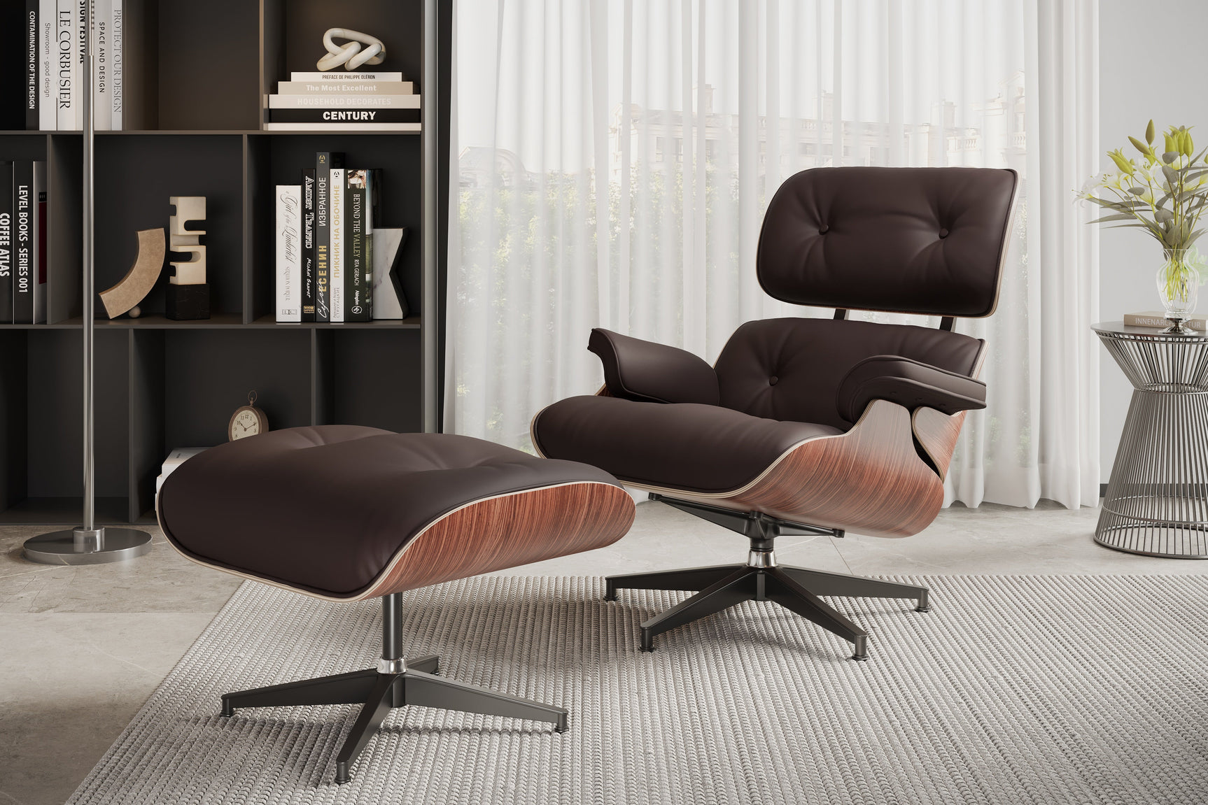 Armoni Eames Replica Leather Chair & Ottoman