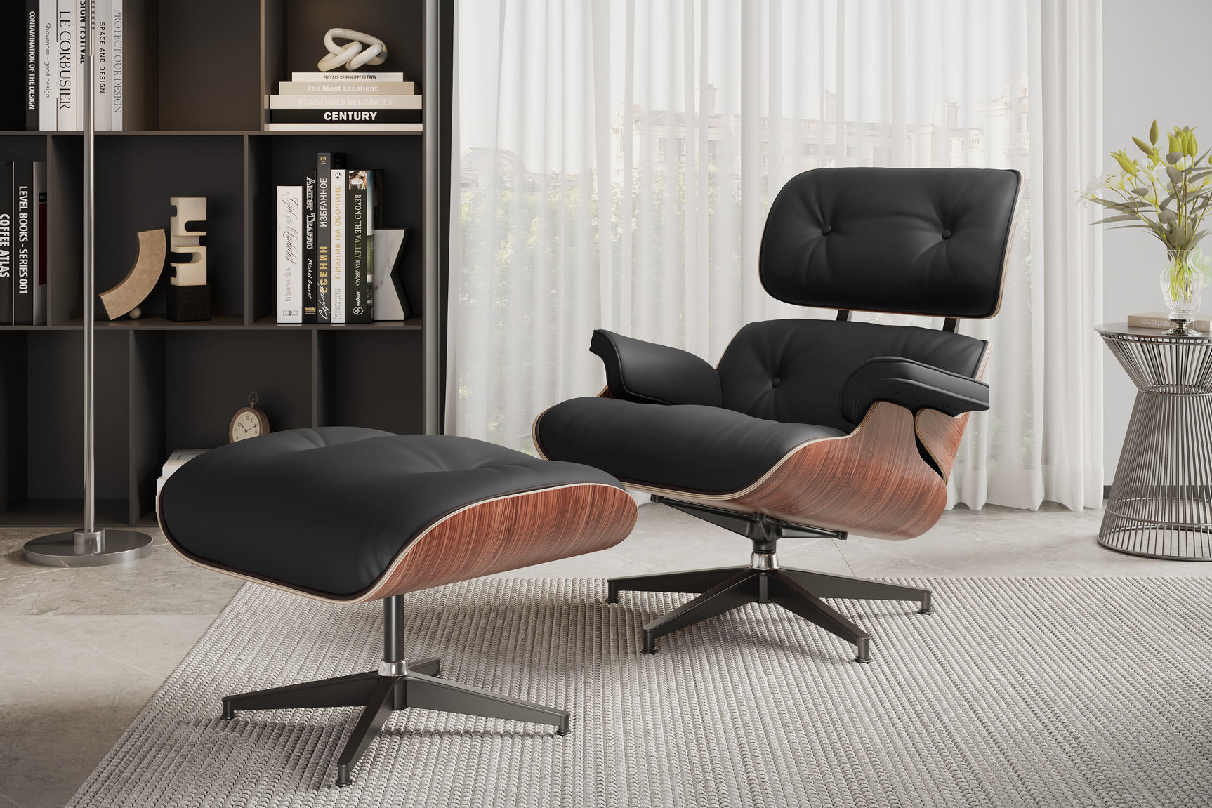 Armoni Eames Replica Leather Chair & Ottoman