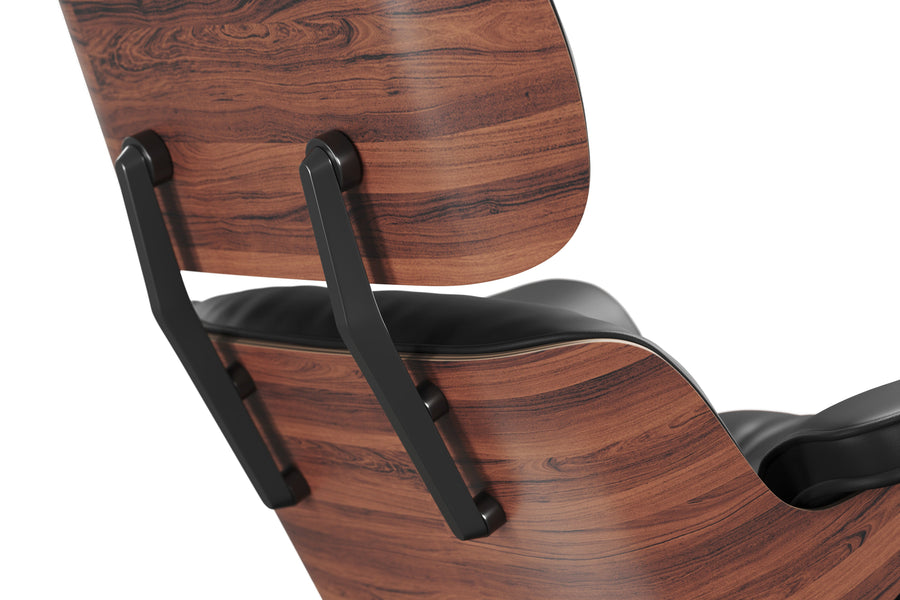 Valencia Armoni Eames Replica Top Grain Leather Lounge Chair & Ottoman, Black