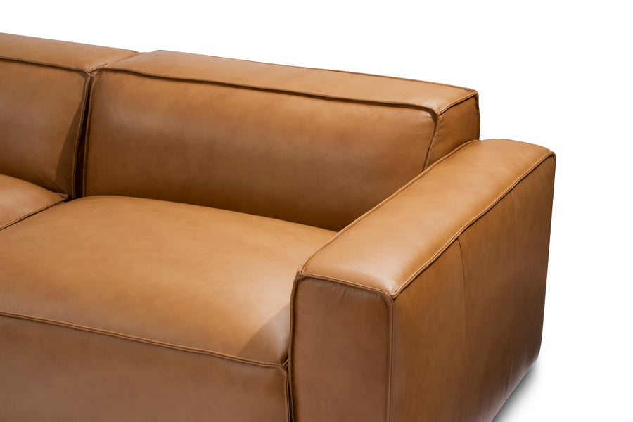 Valencia Nathan Aniline Leather Modular Sofa with Down Feather, Row of 4 with 2 Chaises, Caramel Brown