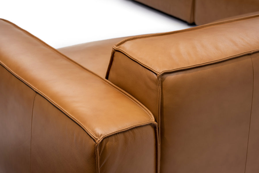 Valencia Nathan Aniline Leather Modular Lounge with Down Feather, Bed Shape, Caramel Brown