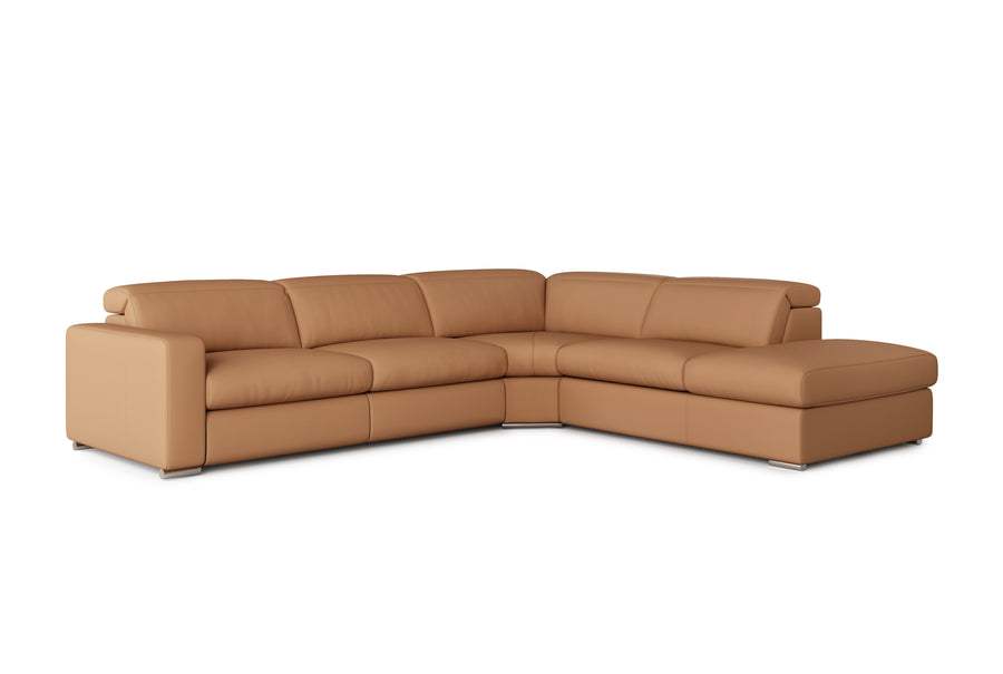 Valencia Clara Leather Reclining Sectional Lounge, Right Hand Chaise, Cognac