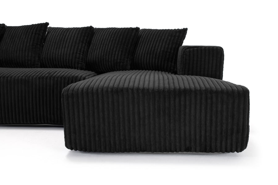 Valencia Alexus Corduroy Fabric Right Chaise Sectional Lounge, Black