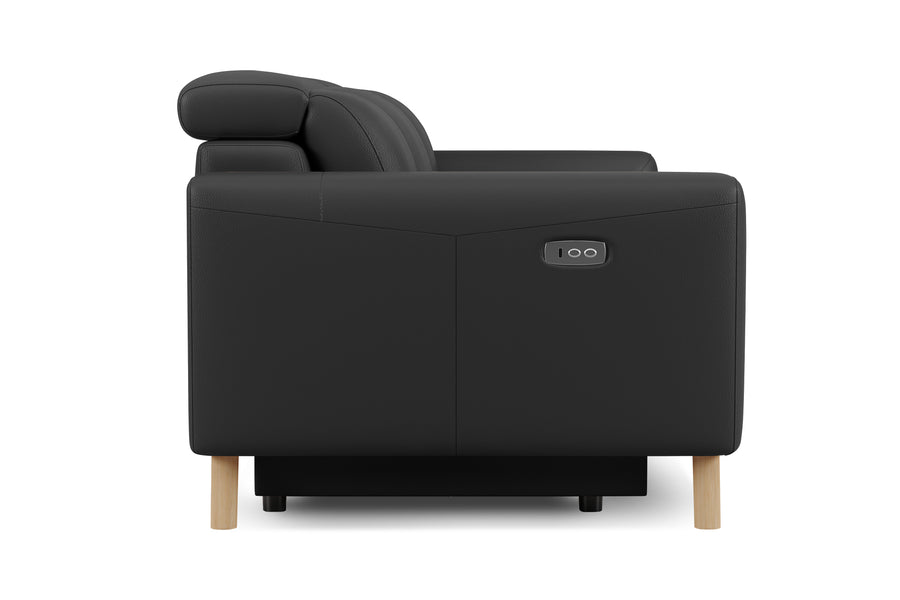 Valencia Elodie Top Grain Leather Loveseat with Console Lounge, Black