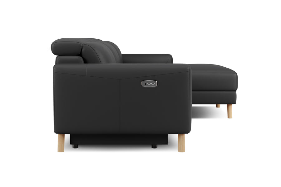 Valencia Elodie Top Grain Leather Sectional Lounge, Three Seats with Right Chaise, Black