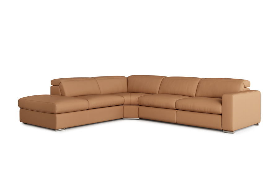 Valencia Clara Leather Reclining Sectional Lounge, Left Hand Chaise, Cognac