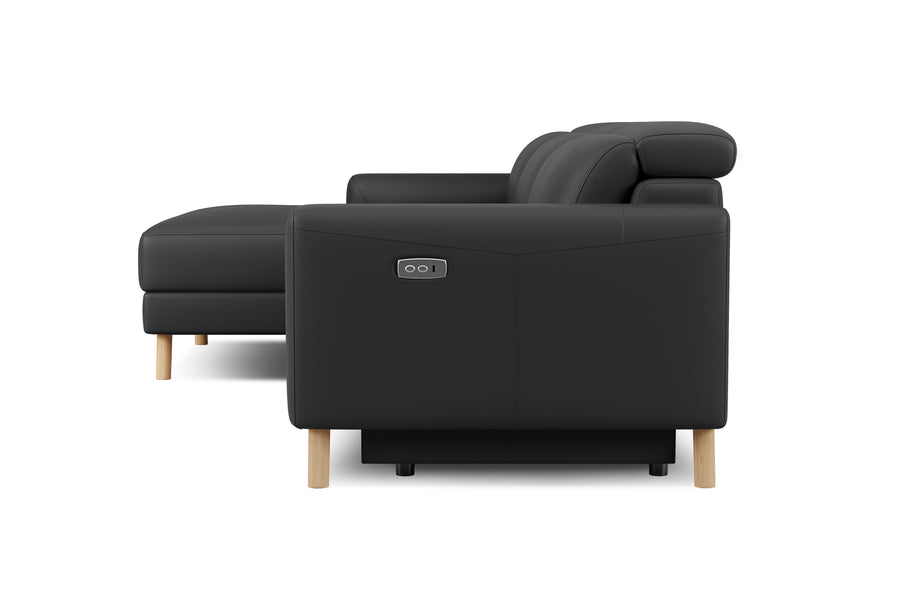 Valencia Elodie Top Grain Leather Sectional Lounge, Three Seats with Left Chaise, Black