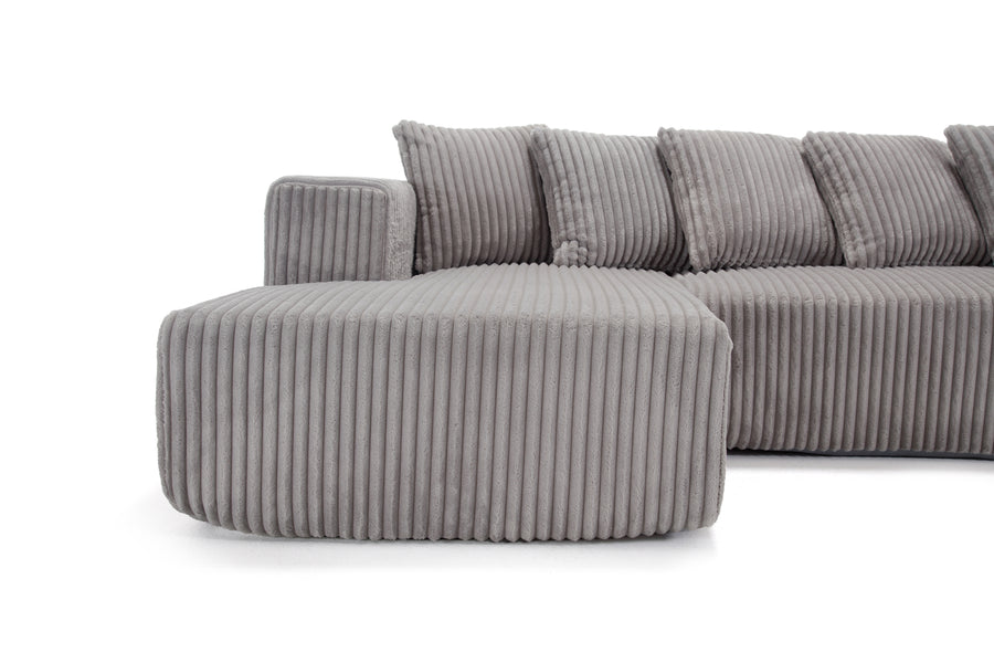 Valencia Alexus Corduroy Fabric Left Chaise Sectional Lounge, Light Grey