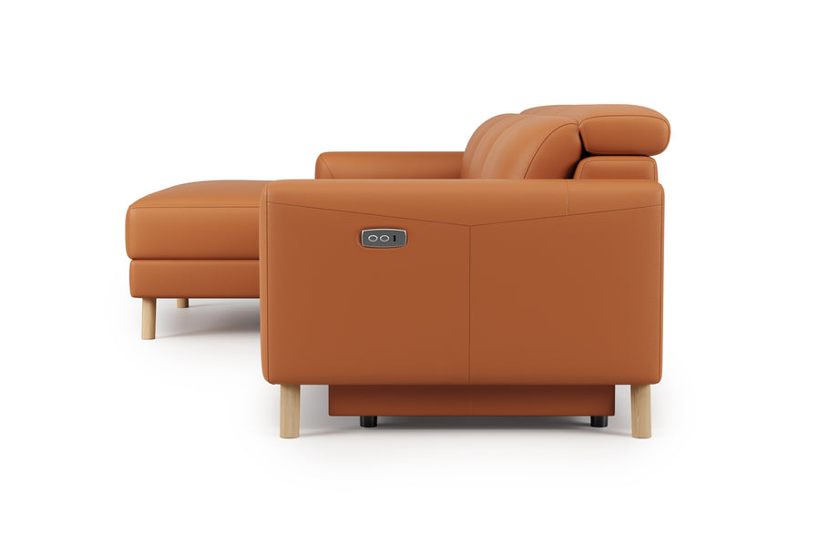 Valencia Elodie Top Grain Leather Sectional Sofa, Three Seats with Left Chaise, Cognac