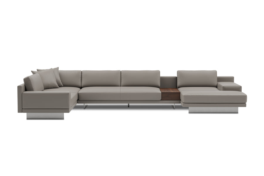 Valencia Alessandro Top Grain Leather Modular Sectional Right Chaise Lounge, Modern Grey