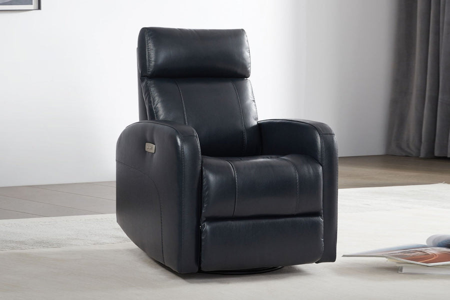 Valencia Dayna Top Grain Leather Power Swivel Glider Recline Chair, Navy Blue