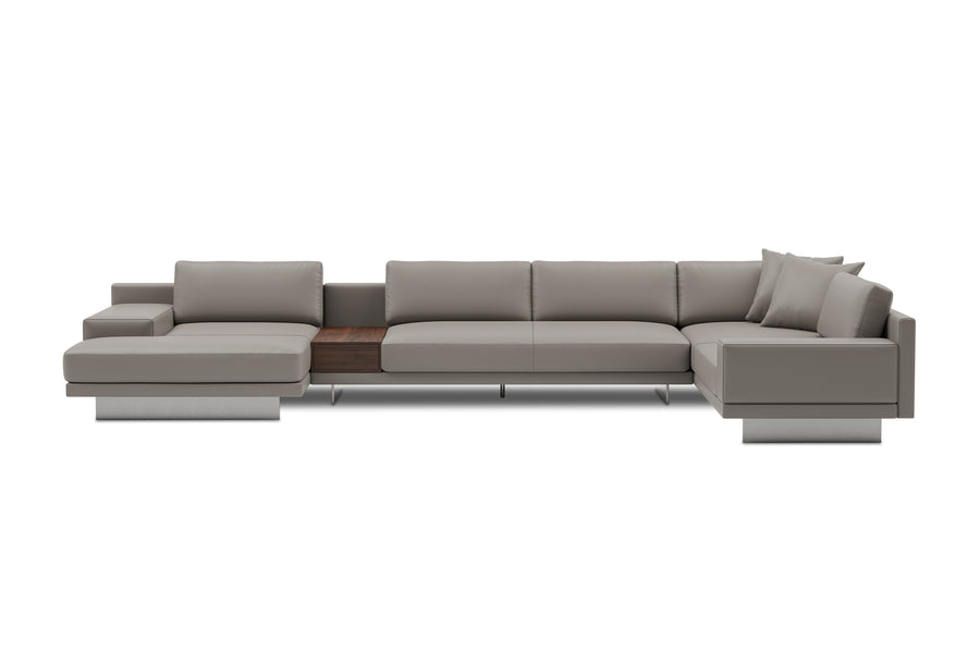 Valencia Alessandro Top Grain Leather Modular Sectional Left Chaise Lounge, Modern Grey