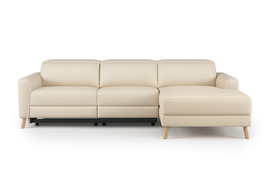 Valencia Elodie Top Grain Leather Sectional Lounge, Three Seats with Right Chaise, Beige