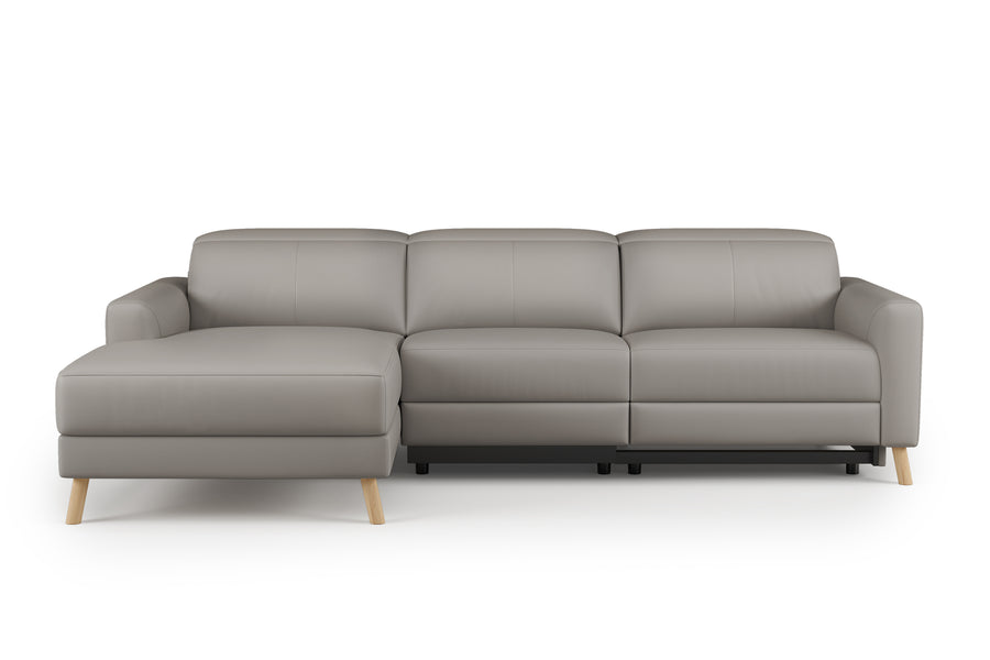 Valencia Elodie Top Grain Leather Sectional Lounge, Three Seats with Left Chaise, Light Grey