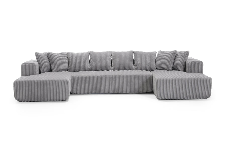 Valencia Alexus Corduroy Fabric U-Shape Sectional Lounge, Light Grey