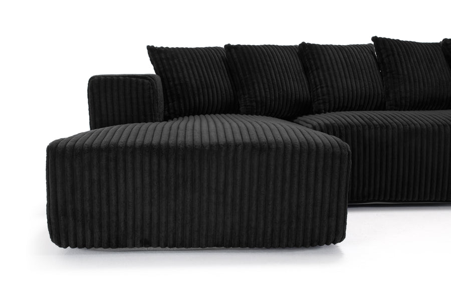 Valencia Alexus Corduroy Fabric Left Chaise Sectional Lounge, Black