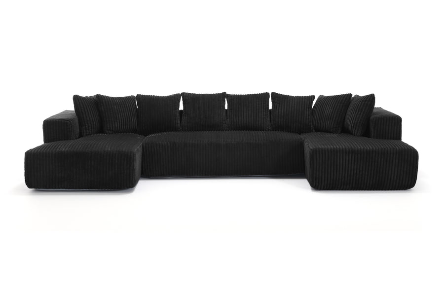 Valencia Alexus Corduroy Fabric U-Shape Sectional Lounge, Black