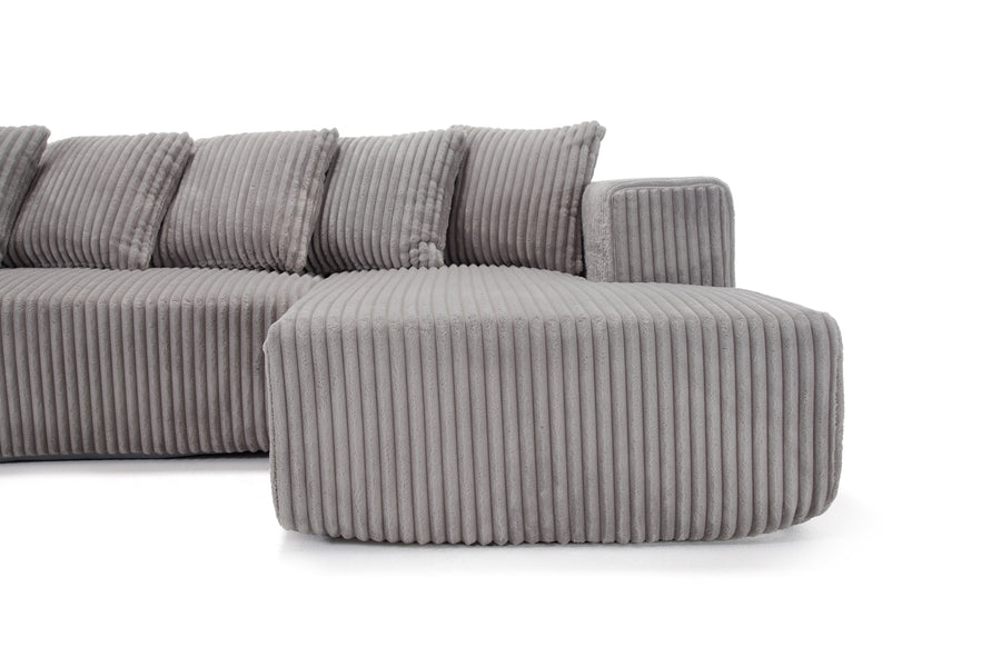 Valencia Alexus Corduroy Fabric Right Chaise Sectional Lounge, Light Grey