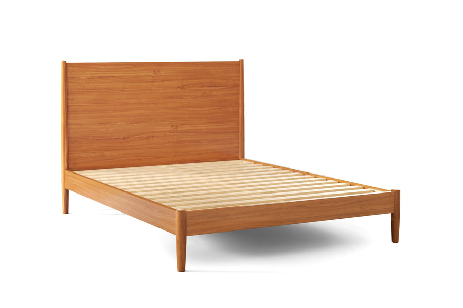 Valencia Tatum Queen Size Wood Mid-Century Bed, Acorn Color