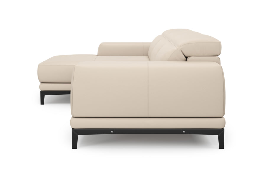 Valencia Valletta Top Grain Leather Three Seats with Left Chaise Lounge, Rose Beige