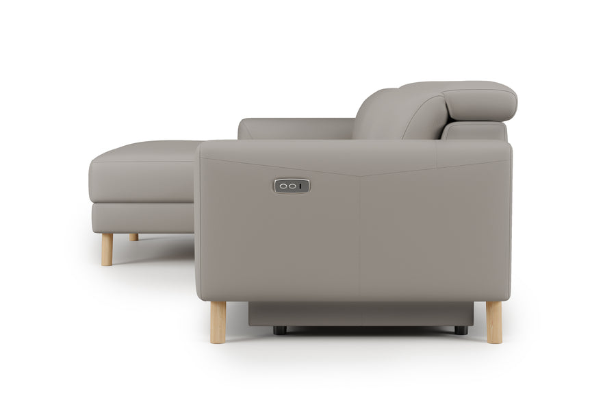 Valencia Elodie Top Grain Leather Sectional Lounge, Three Seats with Left Chaise, Light Grey