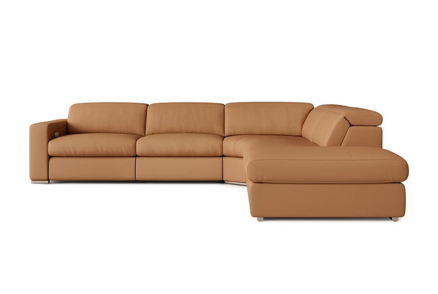 Valencia Clara Leather Reclining Sectional Lounge, Right Hand Chaise, Cognac