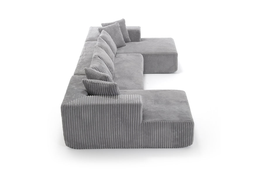 Valencia Alexus Corduroy Fabric U-Shape Sectional Lounge, Light Grey