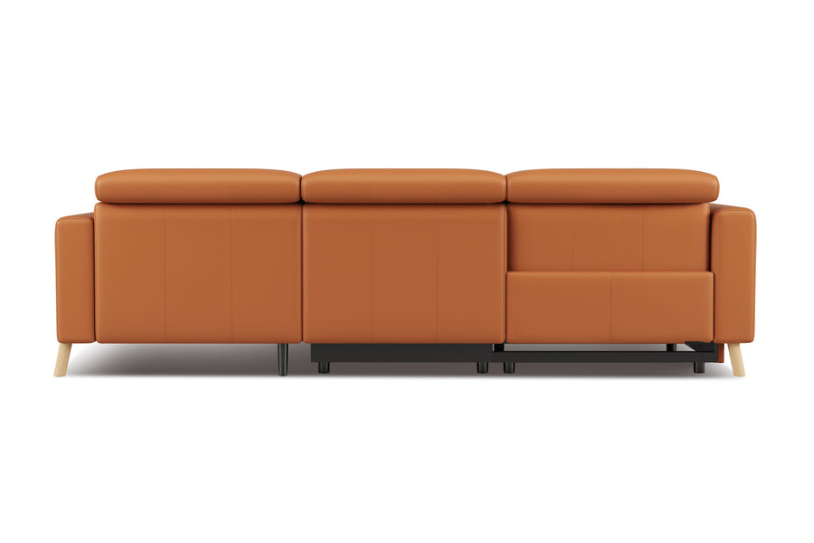 Valencia Elodie Top Grain Leather Sectional Lounge, Three Seats with Right Chaise, Cognac