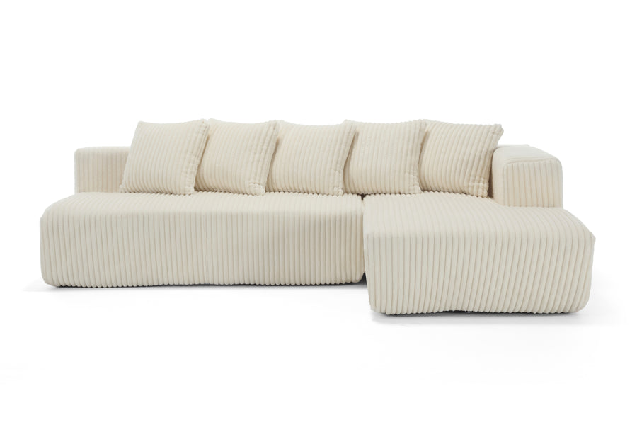 Valencia Alexus Corduroy Fabric Right Chaise Sectional Lounge, Beige