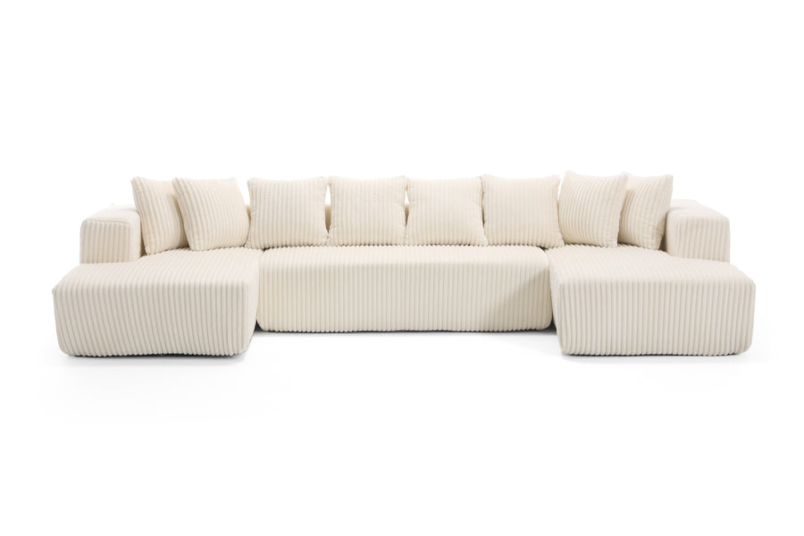 Valencia Alexus Corduroy Fabric U-Shape Sectional Lounge, Beige