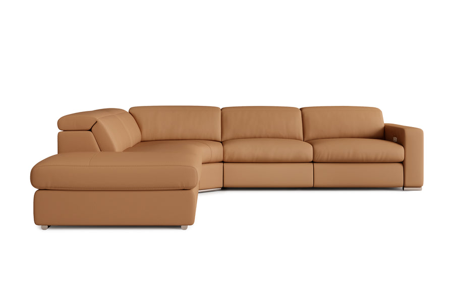 Valencia Clara Leather Reclining Sectional Lounge, Left Hand Chaise, Cognac